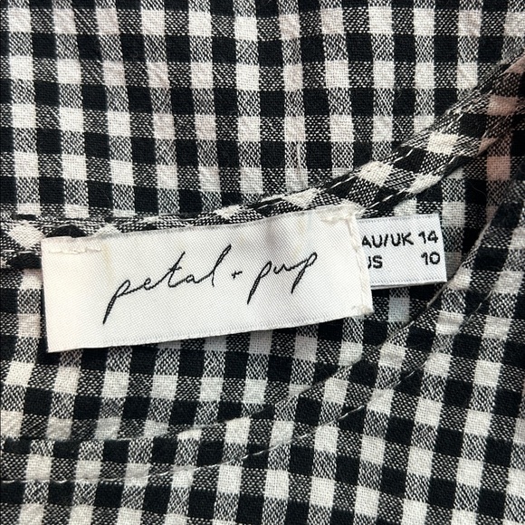 Petal + Pup Black White Gingham Dress Short Sleeves Ruffle 100% Cotton Size 10 - Picture 5 of 7